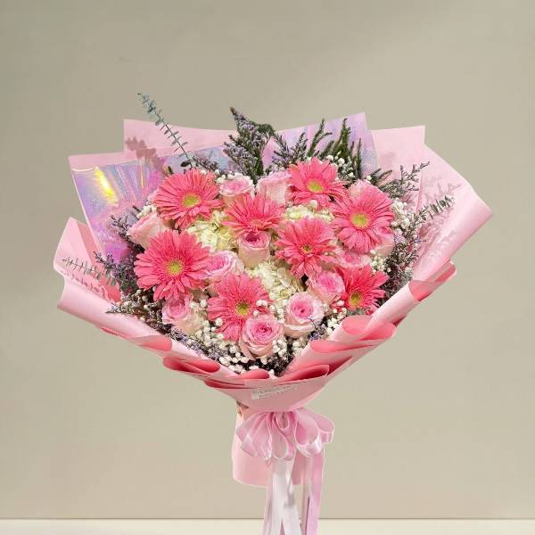 ช่อดอกไม้ fresh flower ช่อใหญ่สีชมพู