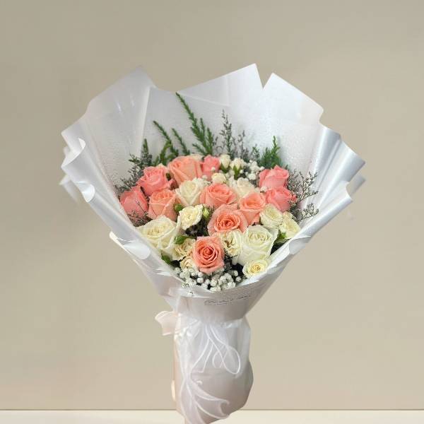 ช่อดอกไม้ (Orange rose)กุหลาบผสม ขาว+โอรส