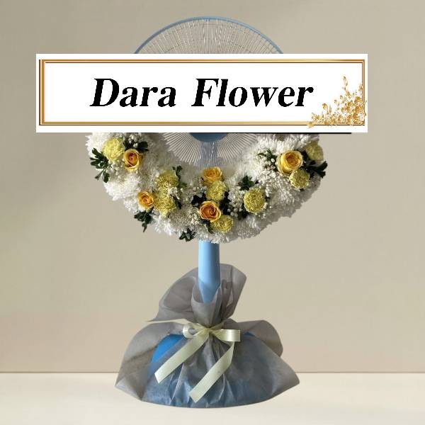 พวงหรีดพัดลม (ตั้งพื้น)จัดดอกไม้ครึ่งวง (ล่าง)