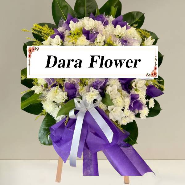 พวงหรีด ดอกไม้สดโทนสีม่วงขาว